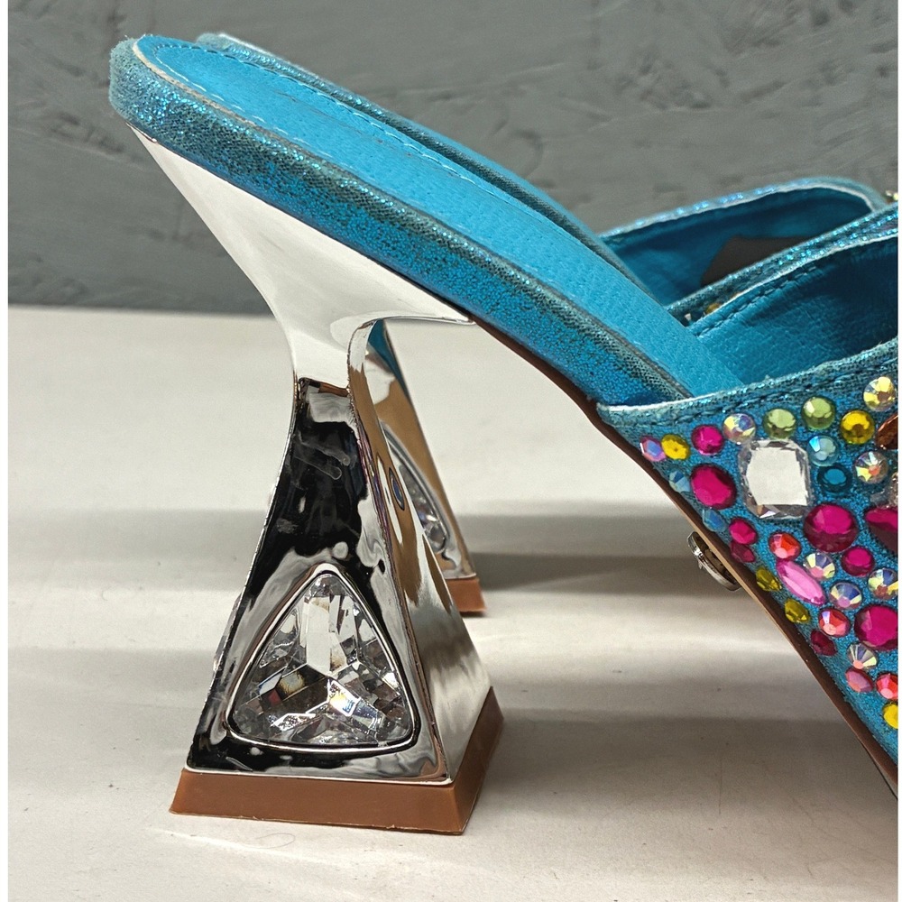 Azalea Wang Aquatina Embellished Slide Sandals Womens 6.5 Blue Rhinestone Party - Picture 6 of 14